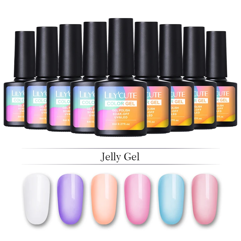 LILYCUTE 8ml Jelly Gel Polish Semi transparent Soak Off UV Nail Art Gel
