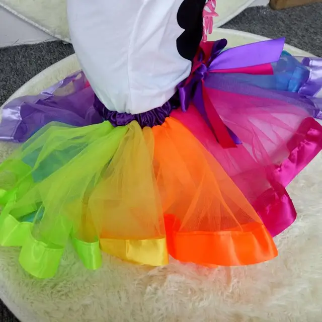 2018 Hot Selling Kids Lovely Handmade Colorful Tutu Skirt Girls Rainbow Tulle Tutu Mini Dress Dance Bubble Skirt 1-9T