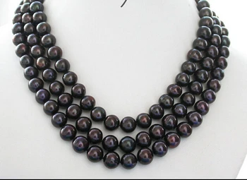 

AA#AABEAUTIFUL 3row 11MM black round FRESHWATER PEARL necklace (A0327)