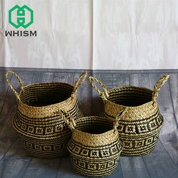 

New Seagrass Storage Basket Flower Garden Pots Vase Wicker Woven Baskets for Toys Foldable Dirty Laundry Hamper Storage Basket