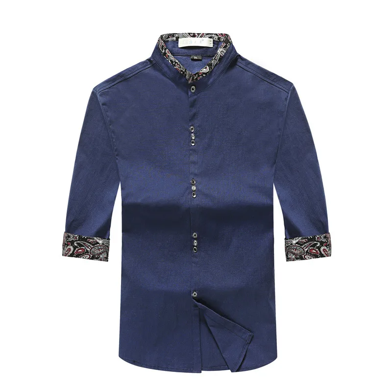 Summer Shirts Men Mandarin Collar Shirt Plus Size 5XL Chinese