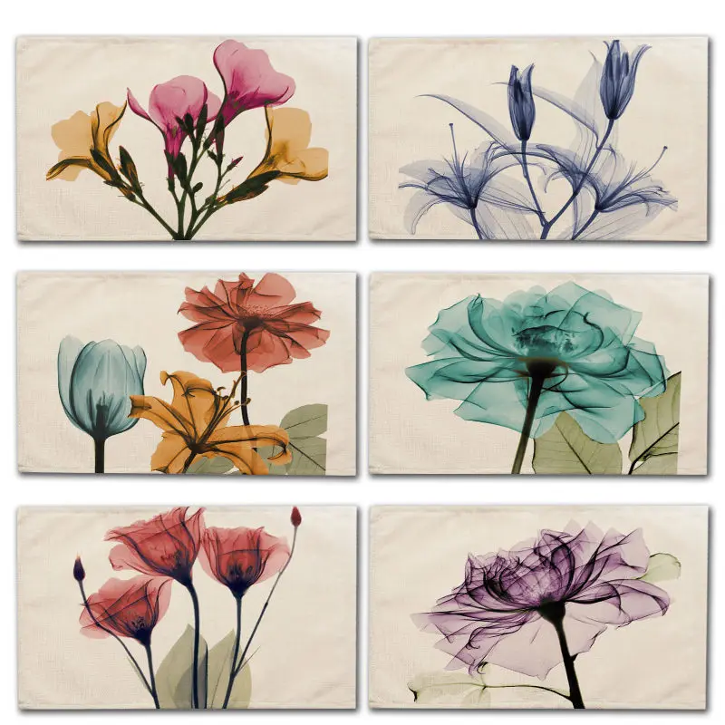 

1Pcs Flower Pattern Kitchen Placemat Dining Table Mat Drink Coaster Cotton Linen Pads Bowl Cup Mats 42*32cm Home Decor MP0017