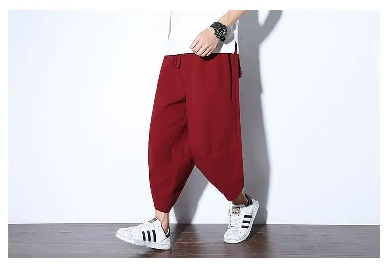 4559 летние хлопковые льняные широкие брюки для мужчин с эластичной талией 5XL брюки-кимоно для мужчин повседневные винтажные уличные спортивные штаны