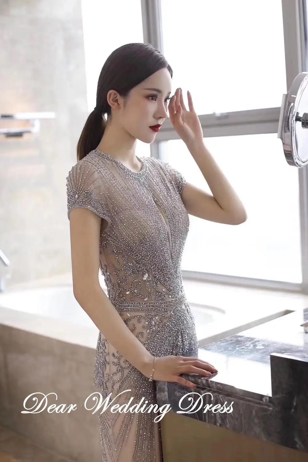 Роскошное сексуальное вечернее платье без рукавов с О-образным вырезом, украшенное кристаллами/бисером