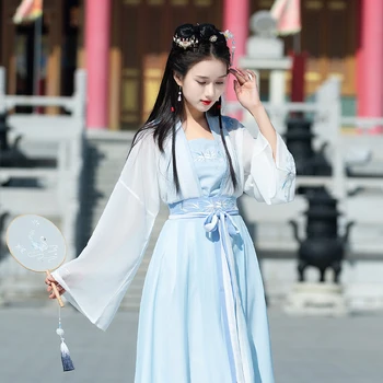 

3 Pieces Sets Women Hanfu Cosplay dance dress clothes long sleeve Tops +tanks +Long skirts Sets femme spring summer dress suits