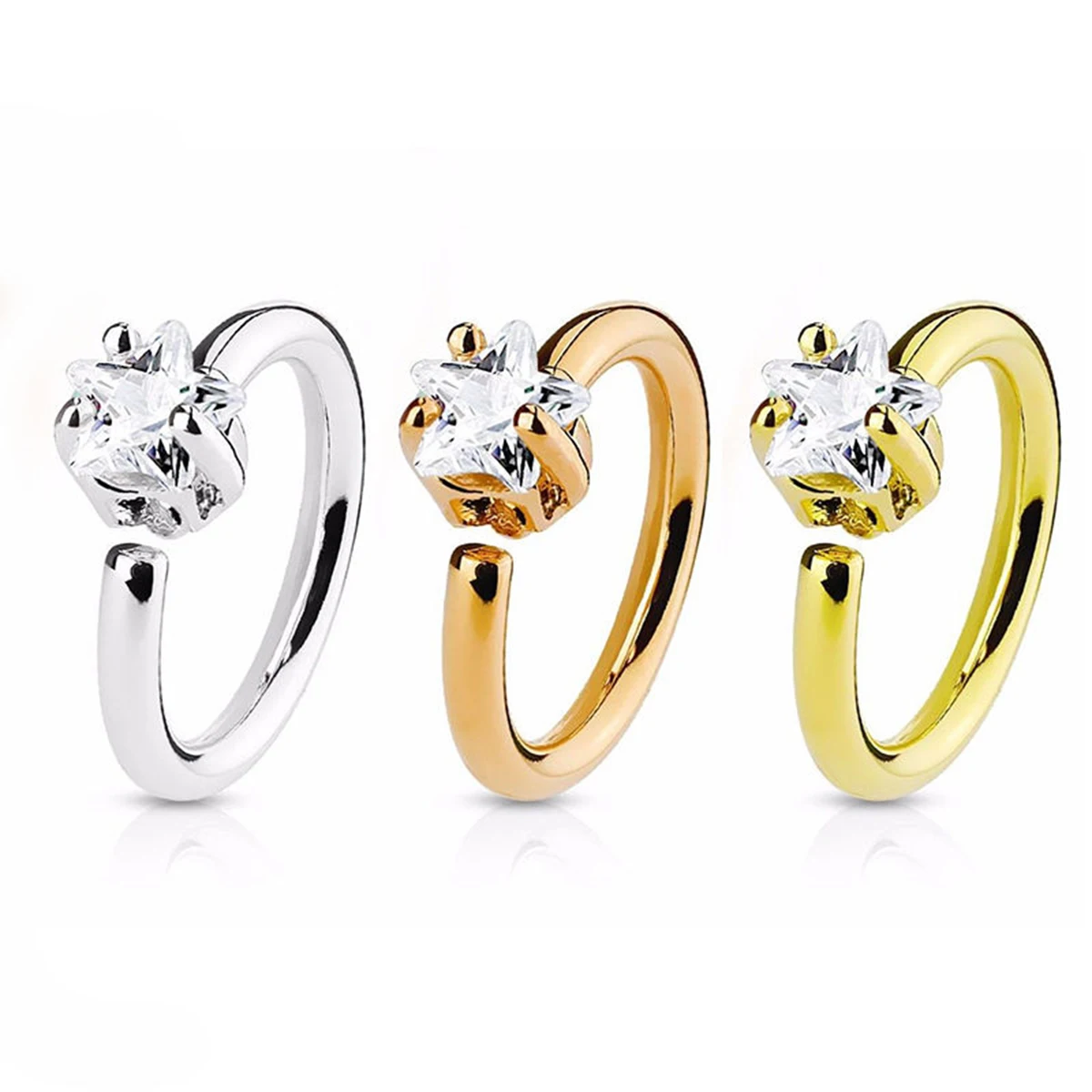 1pcs Stainless Steel Nose Piercing Rings Shellhard Small Thin Star Crystal Rhinestone Nose Hoop Ring Charm Body Piercing Jewelry