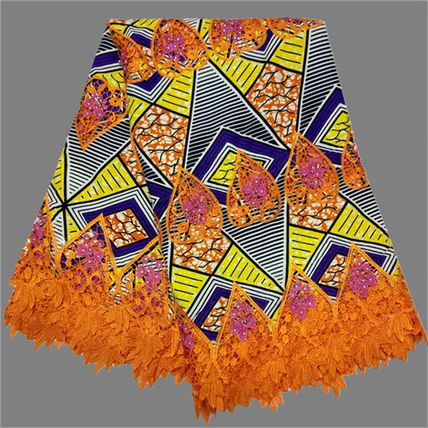 

Excellent apparel cloth African wax material nice embroidery real printed wax lace fabric with beads(6yards/lot) RRL25