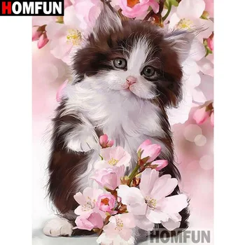 

HOMFUN Full Square/Round Drill 5D DIY Diamond Painting "Flower and cat" 3D Diamond Embroidery Cross Stitch Home Decor A20178