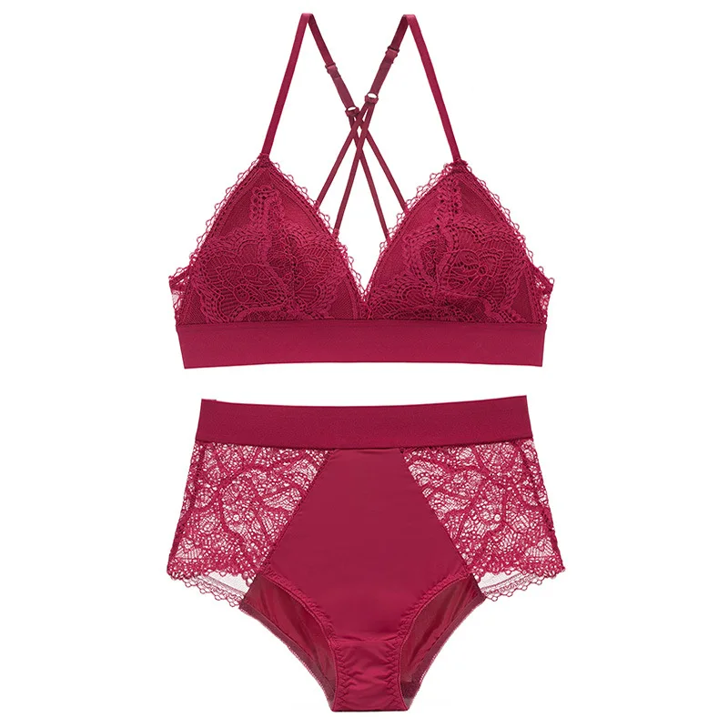 Новый сексуальный комплект белья кружева Беспроводной Bralette Высокая Талия Брюки Y