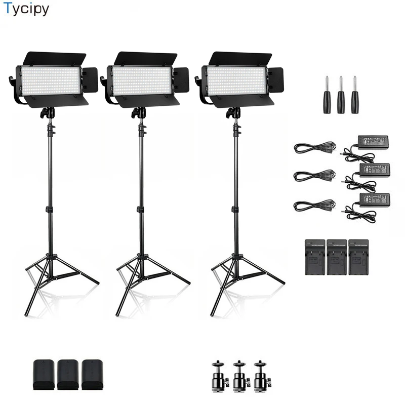 

Tycipy 3SET Dimmable Camera LED Video Light Photo Studio Photography selfie Lighting Kit 3200K-5600K Battery and Tripod For DSLR
