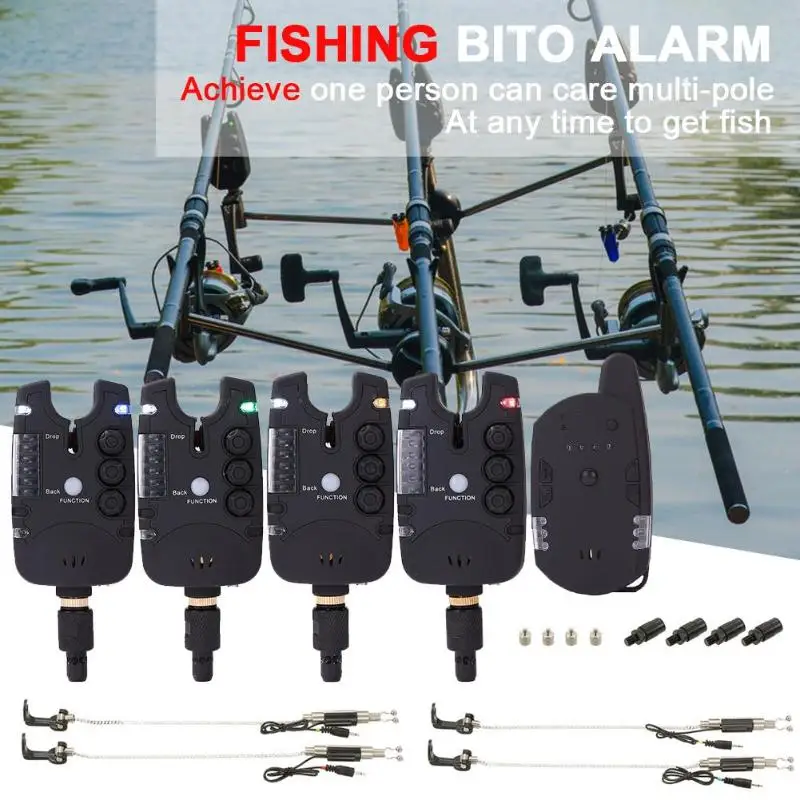 

4 LED Electronic Wireless Remote Fishing Alarm Adjustable Tone Volume Water Resistant Fishing Alarm Fishing Rod Swingers