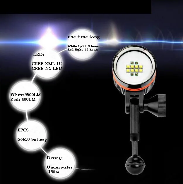 100% оригинал Archon DH160 WH166 подводный угги фотографирования свет * XM-L2 U2 светодио дный * 8 5500 люмен 150 м Подводные факел