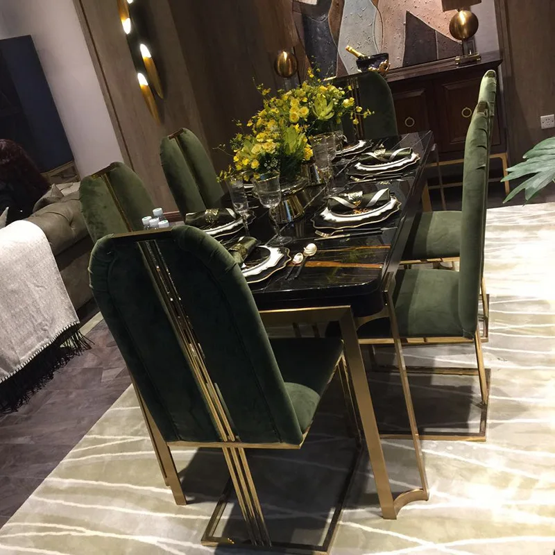 Perfect Light luxury post-modern marble dining table and chair combination simpl gold ination modern simple dining ta 4
