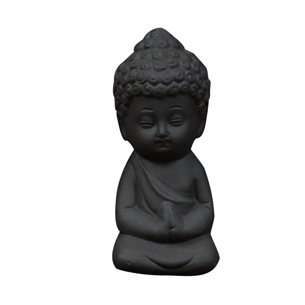 Little Buddha Figurine Tea Pet Decoration - Black Pottery Tea Accessory