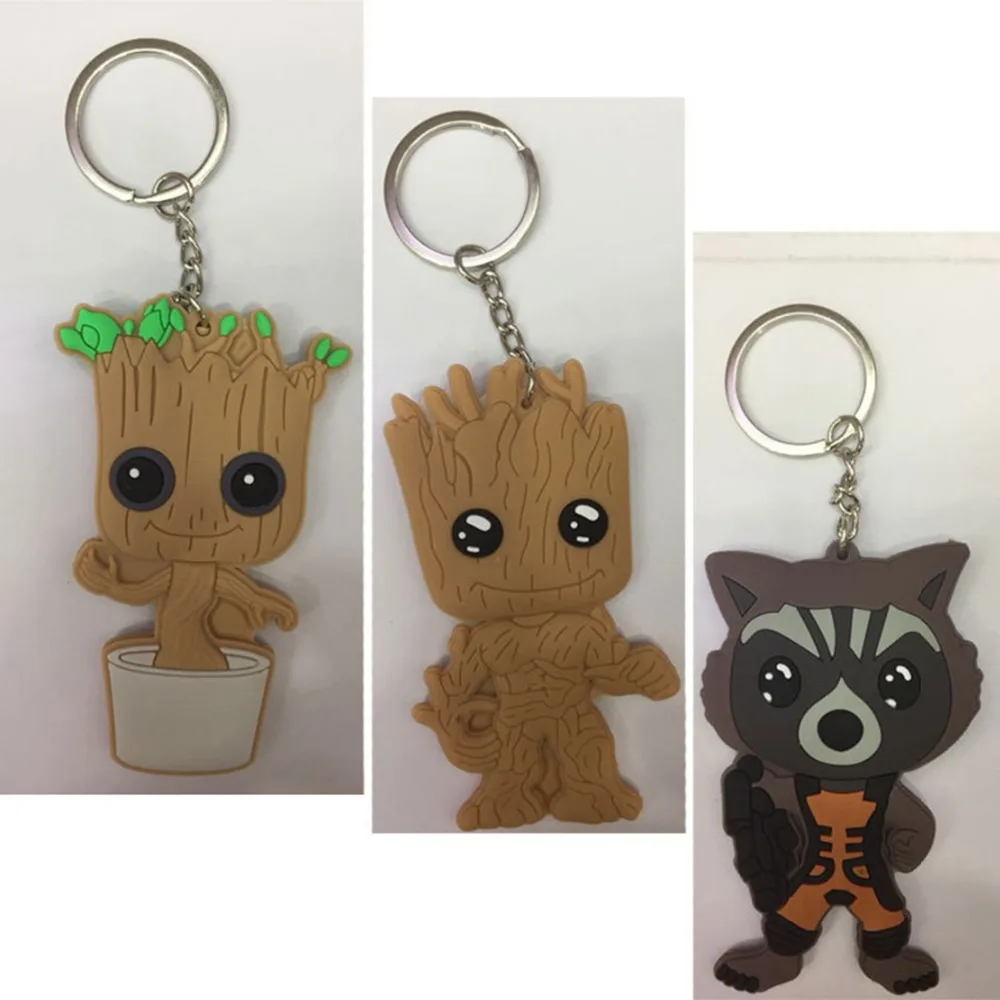 Guardianes de la galaxia cosplay PVC llavero Rocket Raccoon Groot novedad silicona para llaves colgante joyería Chaveiro Llaveros