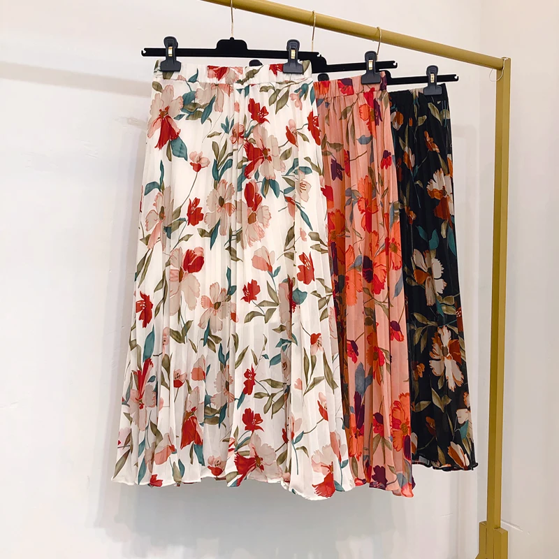 Fashion Super Brand Bloemen Chiffon Rok Vrouwelijke Zomer Lange Elastische Taille Geplooid EEN Woord Rok Grote Schommel Strand Jurk 2019 vrouwelijke Fashion Super Brand Bloemen Chiffon Rok Vrouwelijke Zomer Lange Elastische Taille Geplooid EEN Woord Rok Grote Schommel Strand Jurk 2019 vrouwelijke