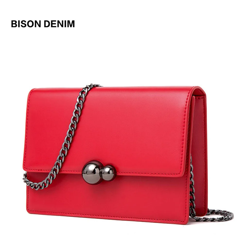 

BISON DENIM Leather Bags for women 2018 Luxury Chain Shoulder Bag Round Lock Female Crossbody Bag Fashion Messenger Bag N1545