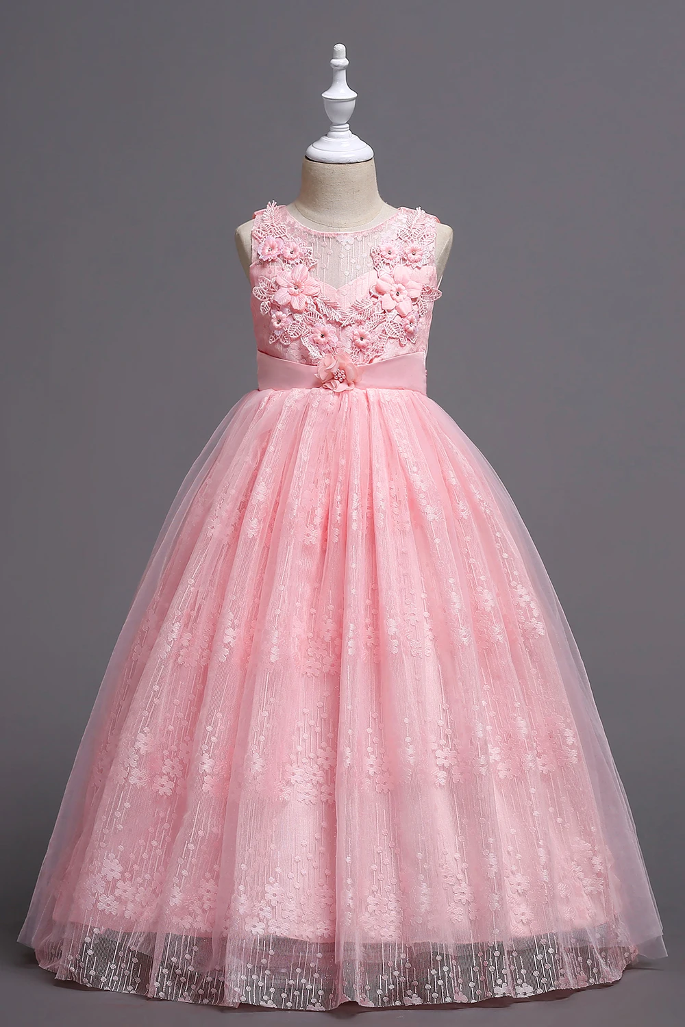 Длинные кружевные платья принцессы с цветочным узором для девочек, коллекция 2019 года, пышные платья с аппликацией для девочек, платье для
