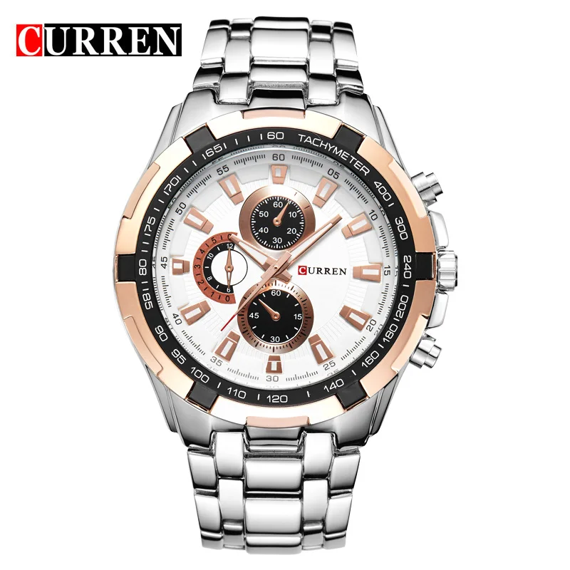 CURREN new watches men top luxury brand Quartz Fashion casual Wrist watch mens Waterproof full steel mens sports watches clock - Цвет: gold white