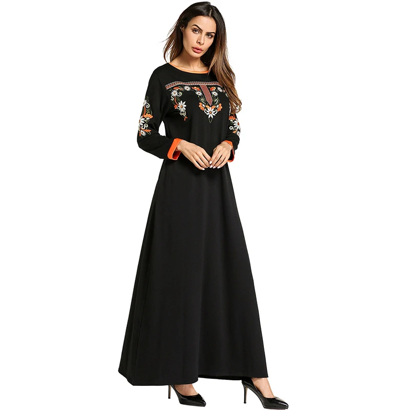 

Vintage Muslim Abaya Embroidery Maxi Dress Kimono Flower Long Robe Gowns Loose Style Jubah Ramadan Middle East Islamic Clothing