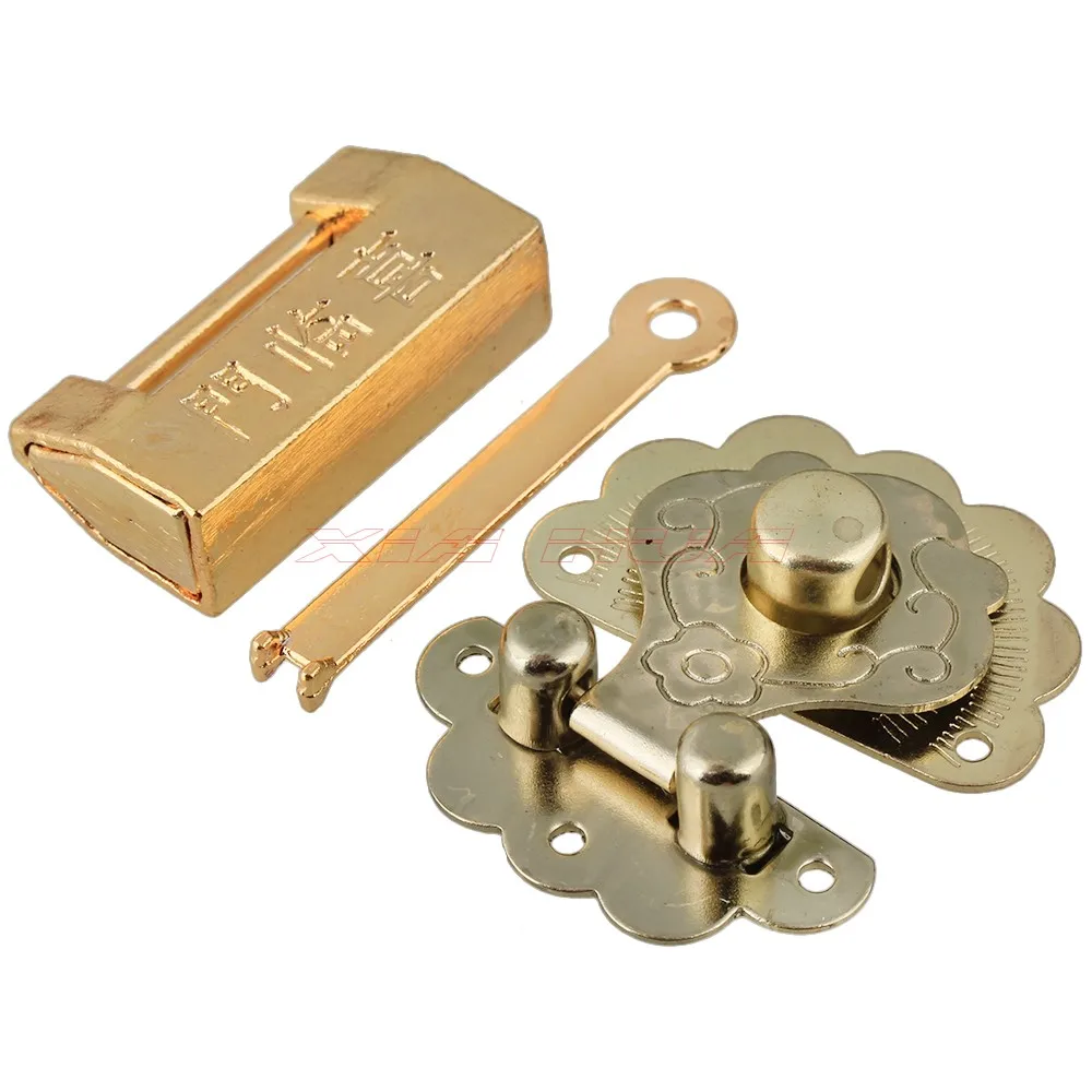 

1Set Lock Gold Buckle+Golden Locks Chinese Old Style / Retro lock for Wood Suitcase Drawer Cabinet Padlock