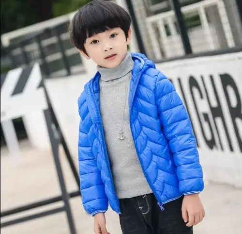 Коллекция года, зимняя детская одежда детские одноцветные тонкие куртки на молнии с капюшоном для мальчиков и девочек, повседневные тонкие пуховые пальто - Цвет: sapphire blue