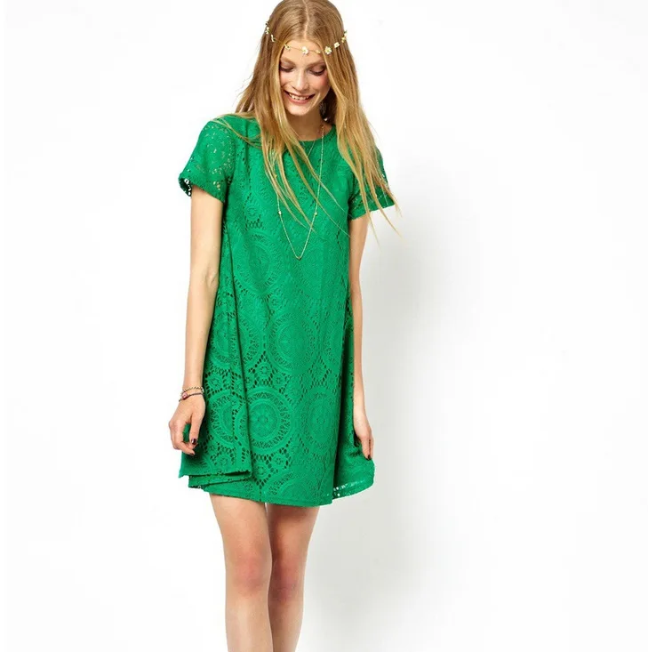 

Large-size round-collar short-sleeved loose-cut lace kaleidoscope A-shaped in Europe and America