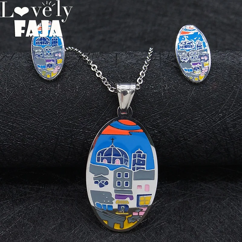 

Coconut Tree Stainless Steel Enamel Necklace Earrings Sets Jewerly for Women Set Jewelery acero inoxidable joyeria S178709