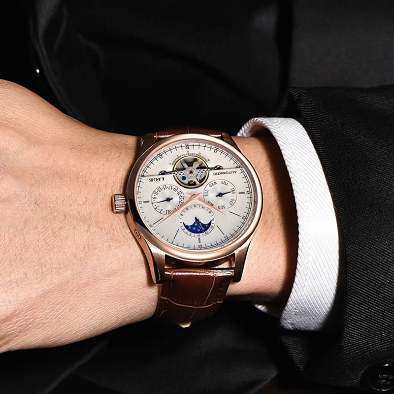 

LIGE Brand Men Watches Automatic Mechanical Watch Tourbillon Sport Clock Leather Casual Business Watch Wrist Gold Relojes Hombre