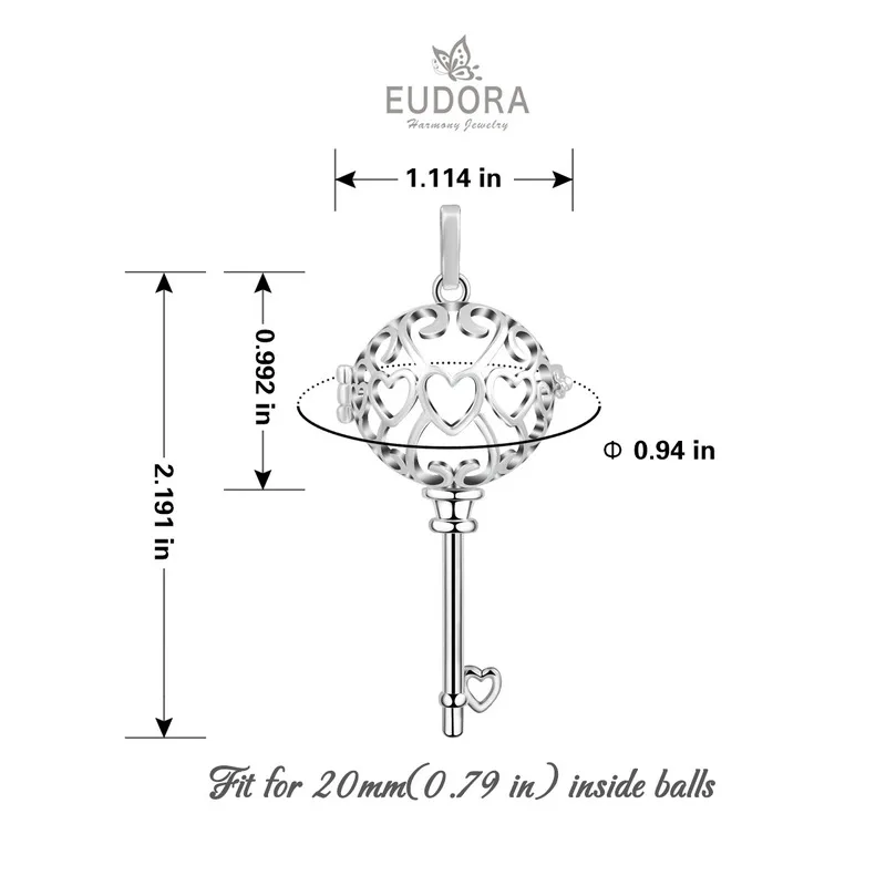 Eudora покрытый серебром 18 мм ключ мексиканский кулон бола Ожерелье бола музыкальная клетка для беременных подвеска с цепочкой для женщин хорошее ювелирное изделие K234N18