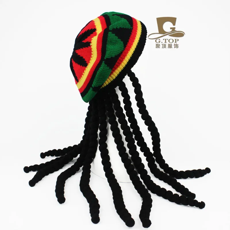 

Fancy Dress Party Costume Hippie beret Dreadlocks Wig jamaican rasta hat Bob Marley Caribbean Fancy Dress Prop SH-328