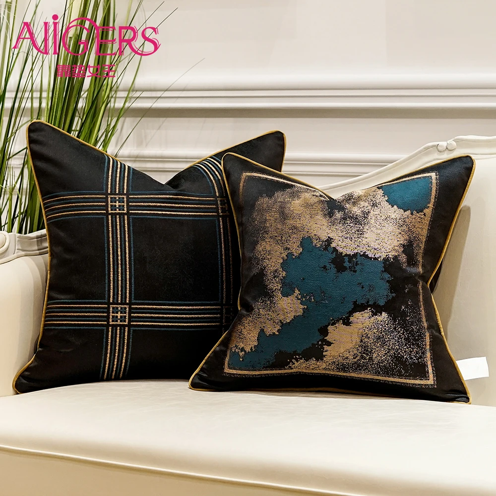 Avigers роскошные современные черные синие декоративные Чехлы для подушек квадратная полосатая Лоскутная наволочка для дивана спальни