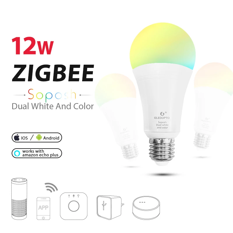 ZIGBEE светодиодный светильник E27 E26 RGBCCT 6 Вт 12 Вт с регулируемой яркостью, умный светильник переменного тока 110 В 220 В, светодиодный светильник с управлением через приложение для смартфонов, работает с Alexa Echo