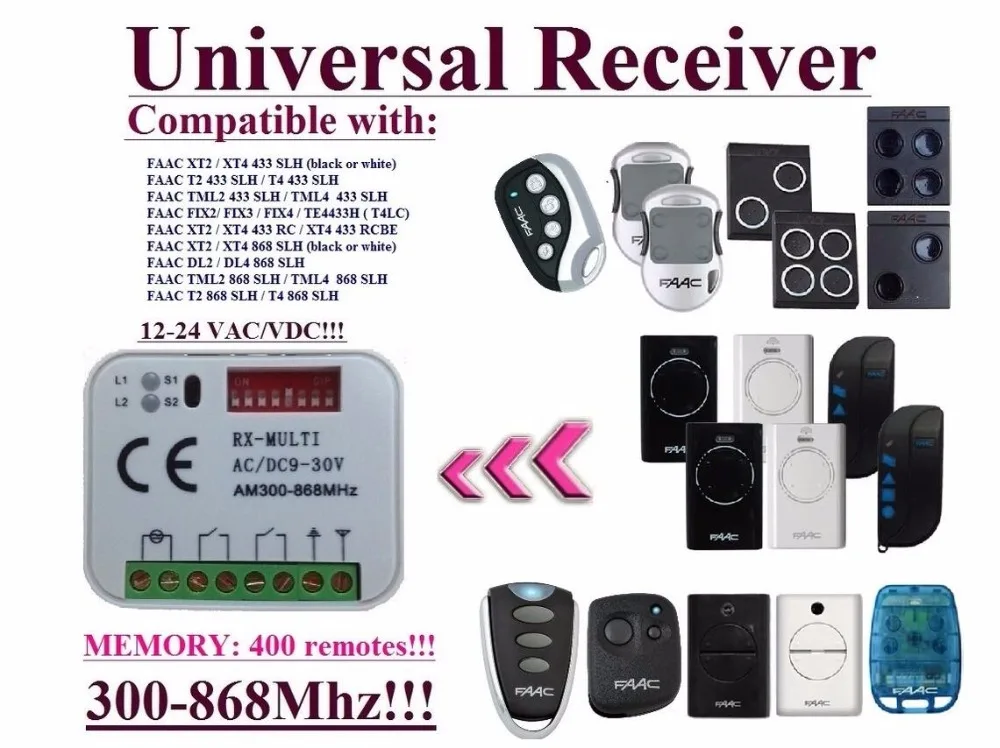 

Universal FAAC receiver fits 433,92Mhz and 868,3Mhz remote control / transmitter