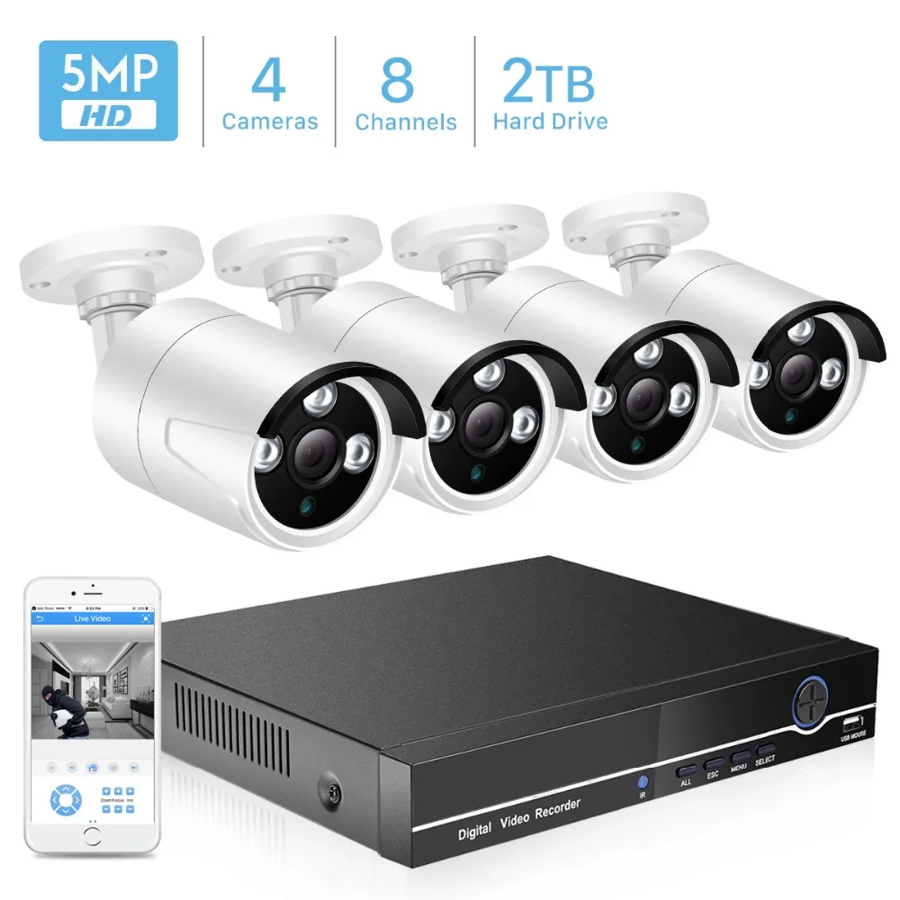 

BESDER 8CH POE Security Camera System Kit H.265 POE IP Camera 4MP IR Outdoor Waterproof Home CCTV Video Surveillance NVR Kit P2