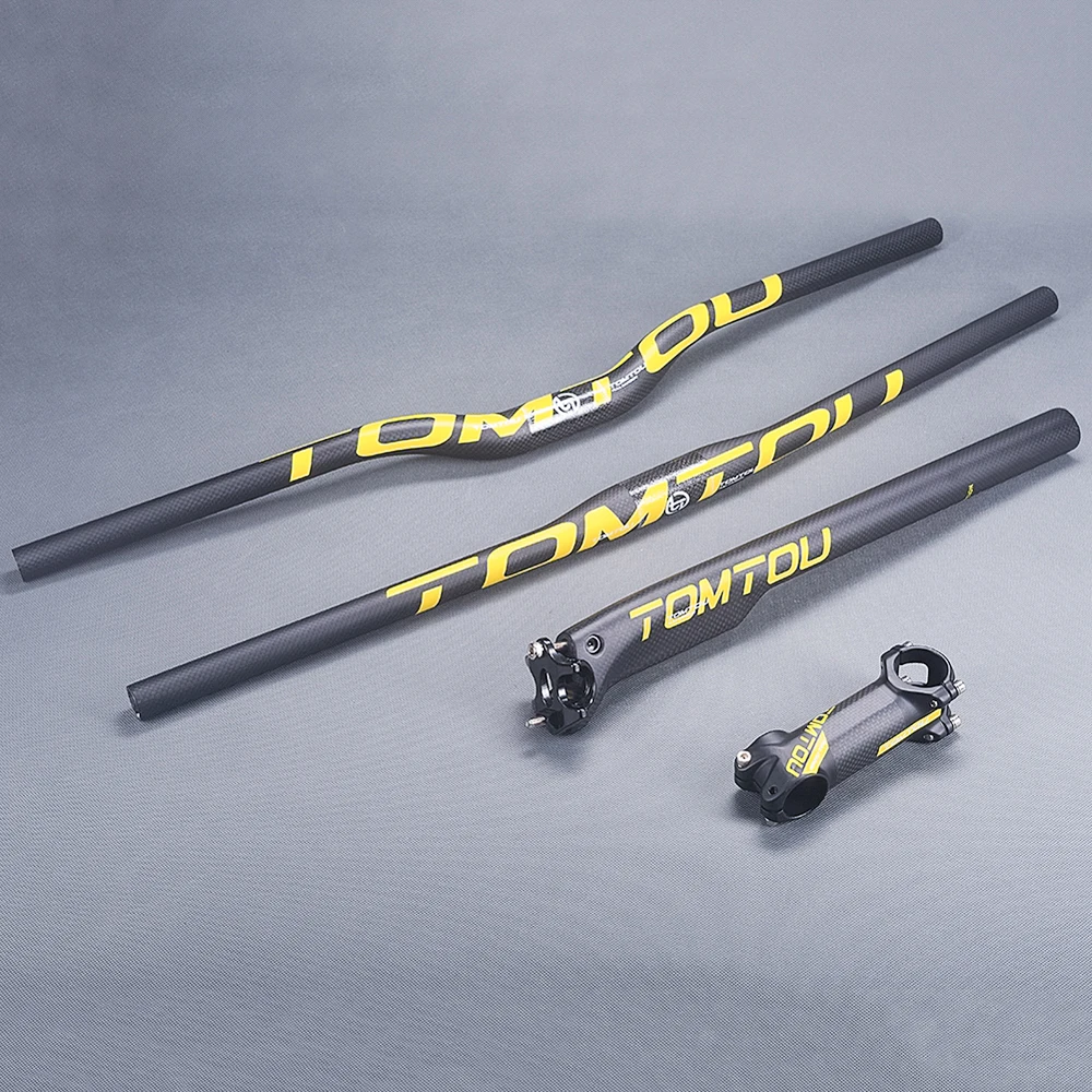 

TOMTOU 3K Carbon Cycling Mountain Bicycle Handlebar Stem Seatpost (Offset 5mm) Bike MTB Handlebars Sets Matte Yellow - TY2T67