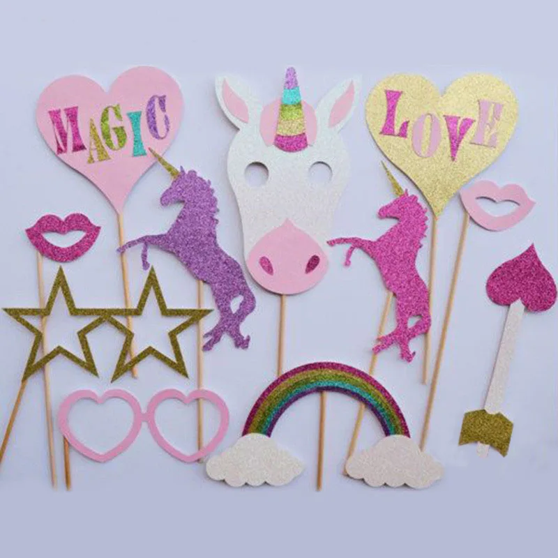 

Rainbow Unicorn Party Photo Booth Props Unicornio Fun mask Kids/Adults Birthday Party Decorations Eenhoorn Party Favor Supplies