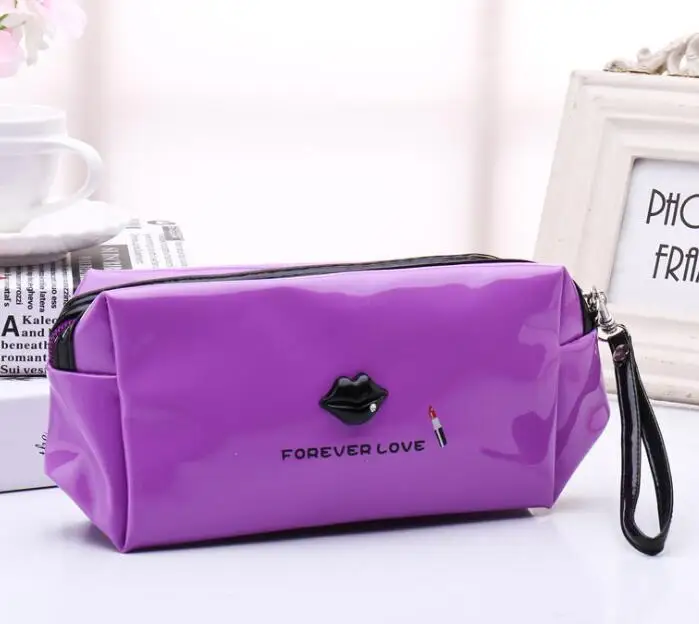 Высококачественная лакированная кожаная косметичка, косметичка, женская косметичка на молнии, женские косметички, органайзер для путешествий, сумка SC0221KK - Цвет: purple make up bag