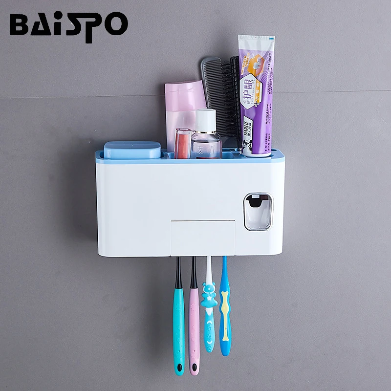 

BAISPO Wall Mounted Toothbrush Holder Automatic Toothpaste Dispenser Squeezer Washing Set With Cup Bath Kit Bathroom Accessories