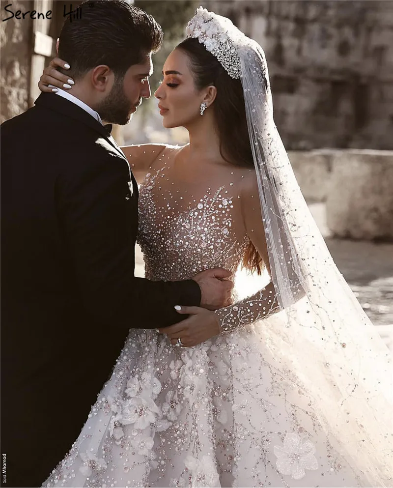 Очень Роскошные свадебные платья цвета слоновой кости с длинными рукавами высокого класса ручной работы с цветами свадебное с блестками платье HA2213 на заказ