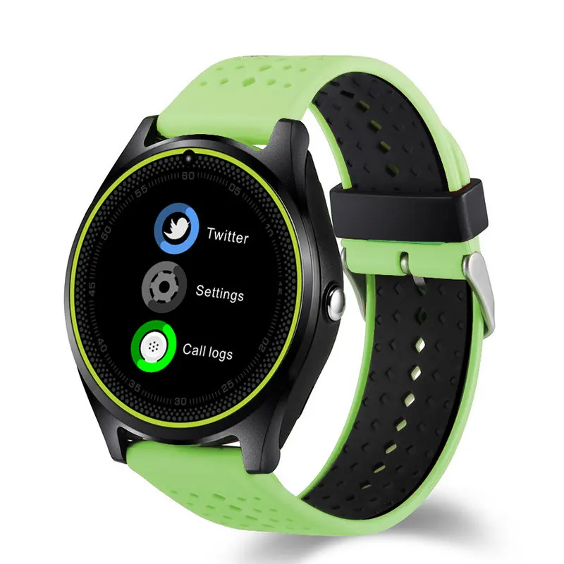 Bluetooth Smart Watch V9 with Camera Smartwatch Pedometer Health Sport Clock Hours Men Women Smartwatch For Android IOS Phone - Цвет: Green