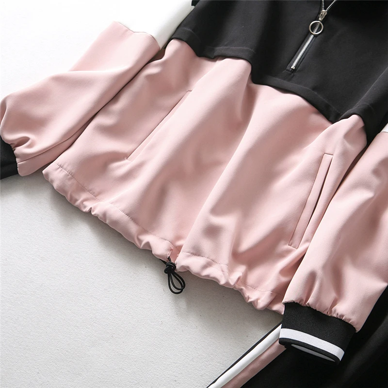 Tracksuit Women Two Piece Set Outfits for Women Slim Pink Stitching Jacket Casual Jacket and Jogging Casual Pants Suit