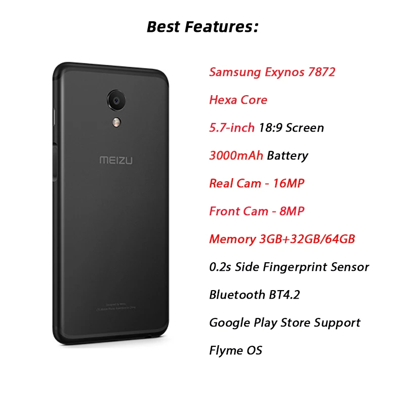 Оригинальный Универсальный ПЗУ Meizu M6S mblu S6 3 Гб 64 Exynos 7872 шестиядерный смартфон 5 7 16MP