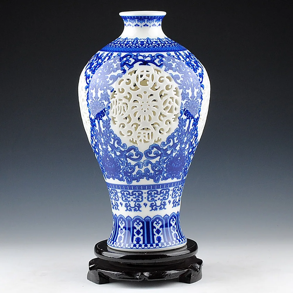

Jingdezhen ceramics porcelain vase carved eggshell beauty bottle of modern living room decoration Home Furnishing