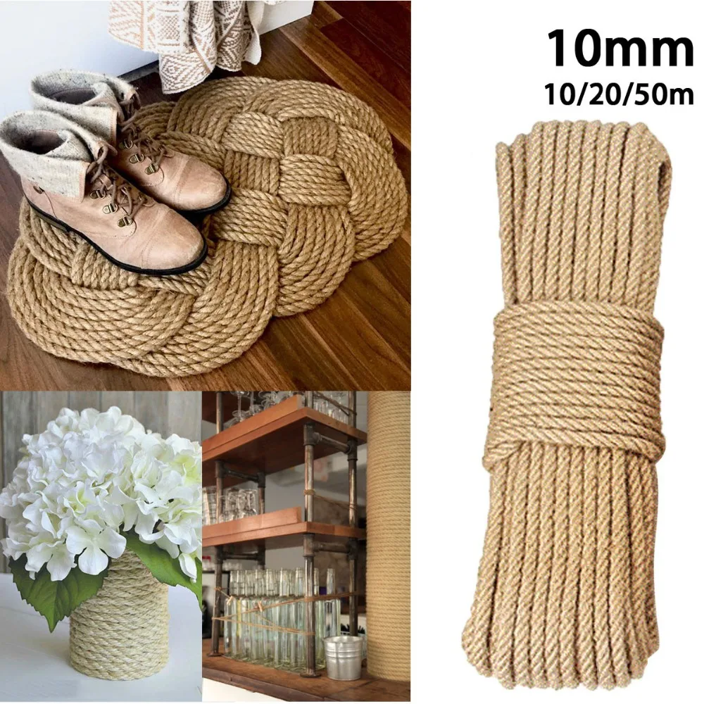 

10mm 10-50m Jute Ropes Twine Natural Hemp Cord DIY Nordic Home Decor Cat Pet Scratching