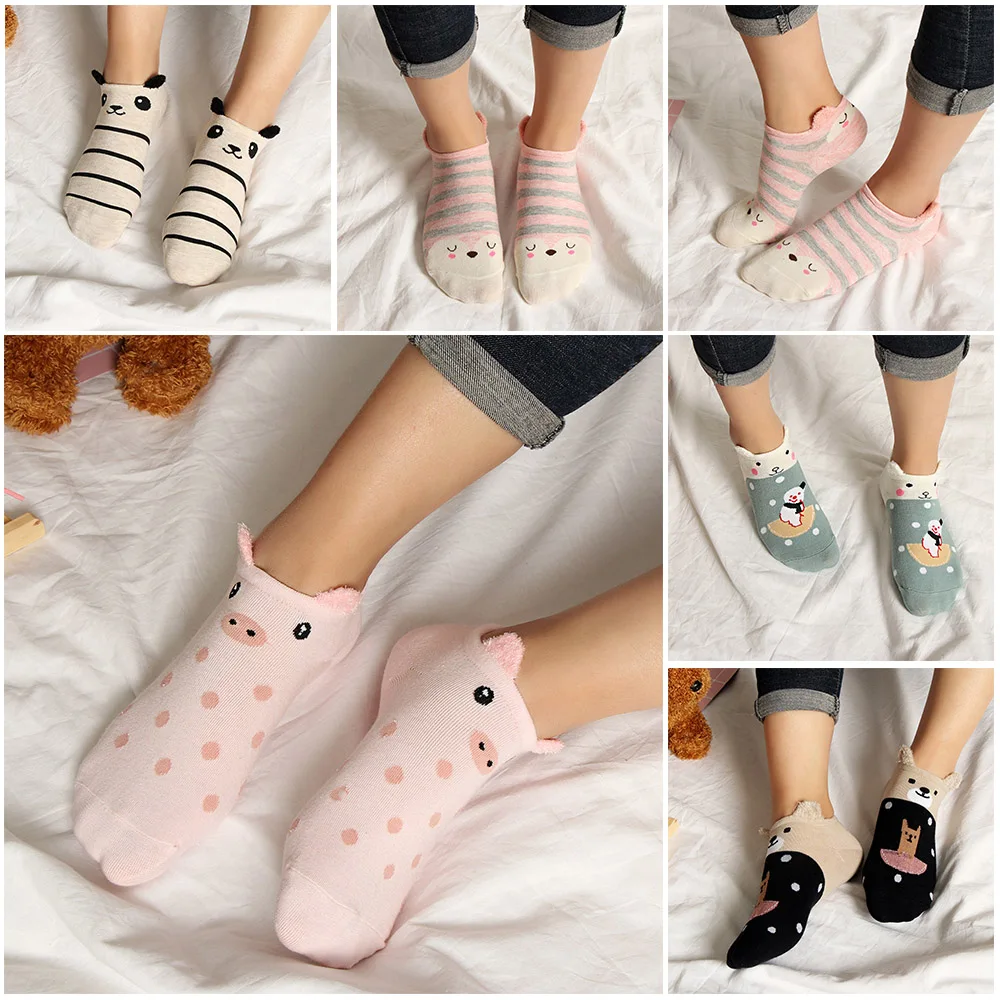 1 пара, 3D милые мягкие носки до лодыжки для женщин и девочек, милые Мультяшные животные, хлопковые теплые носки Harajuku, короткие носки