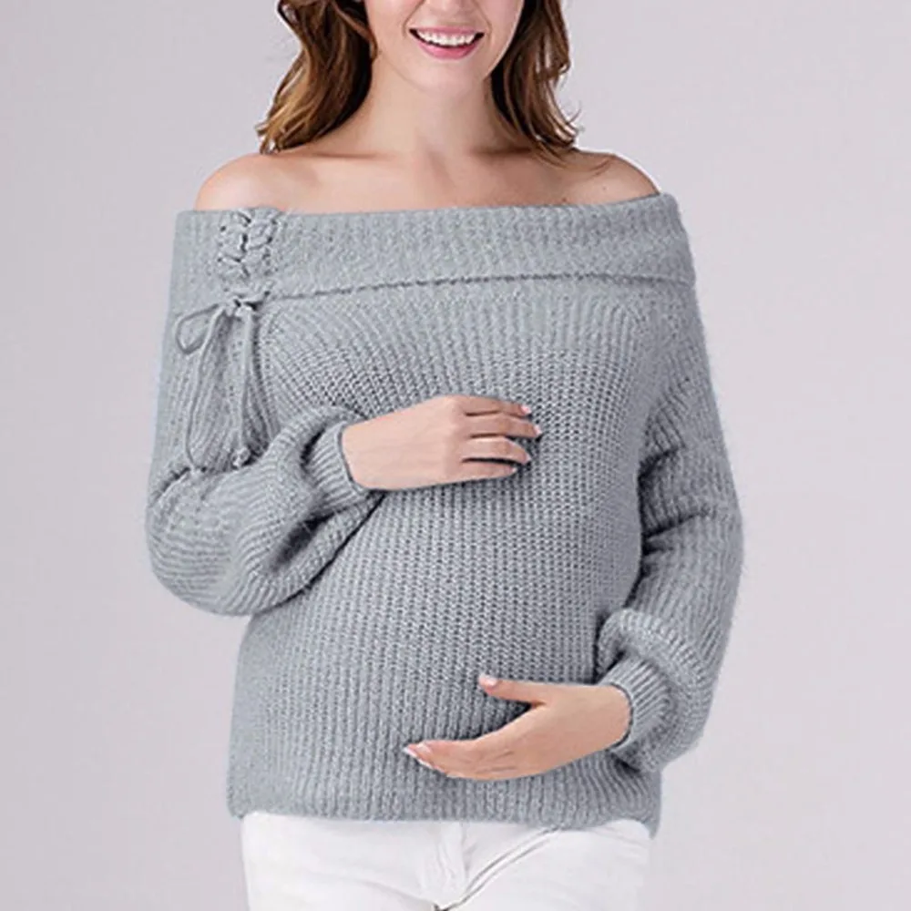 Puseky Одежда для беременных женщин пуловер свободные свитера Зимние Повседневные однотонные вязаные свитера с круглым вырезом зимние свитера для беременных