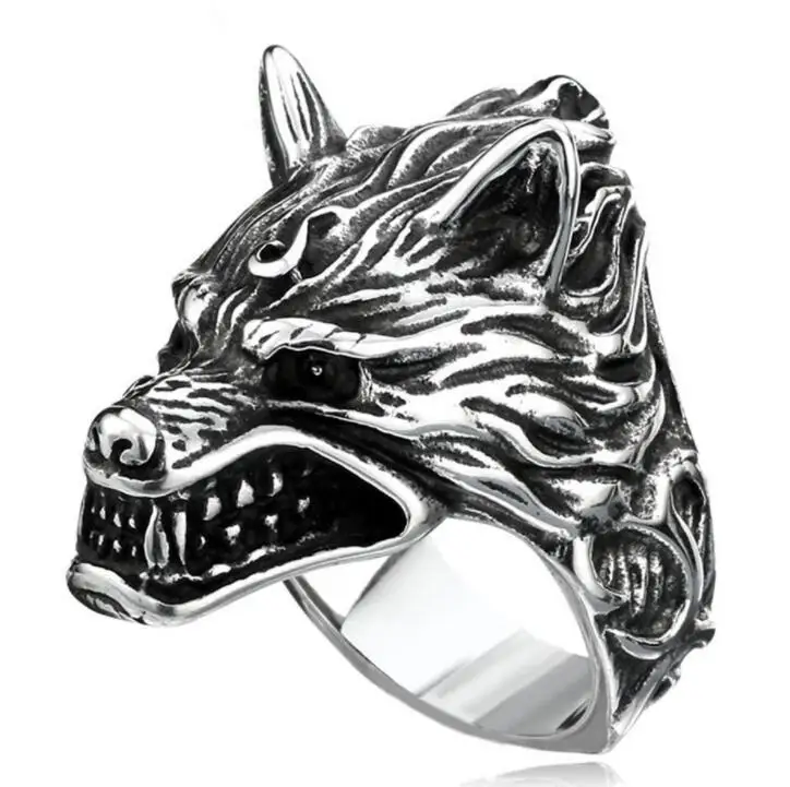 Gothic Punk Ring For Men Retro Male Ring Stainless Steel Exaggeration Ferocious Animal Wolf Lion Tiger Bulldog Exquisite Gothic Punk Ring For Men Retro Male Ring Stainless Steel Exaggeration Ferocious Animal Wolf Lion Tiger Bulldog Exquisite