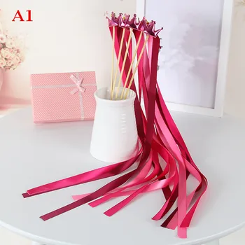 

12pcs /lot Colorful Crown Ribbon Wands Twirling Wedding Ribbon Streamer Stick Marriage Wedding Decoration Party Supplies