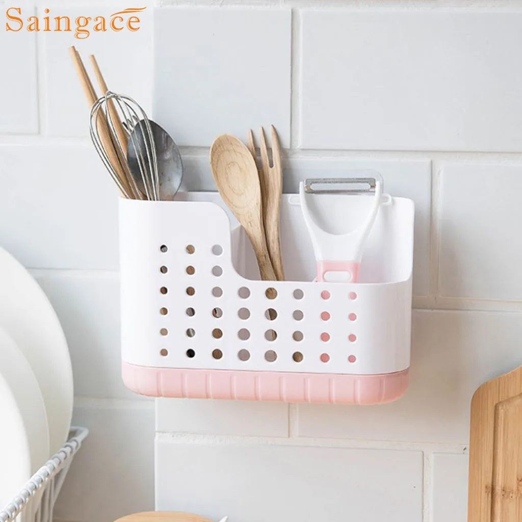 

Saingace Storage Rack Household Kitchen Drain Cage Cutlery Storage Box Wall-Mounted Storage Tools drain rack escorredor de louca